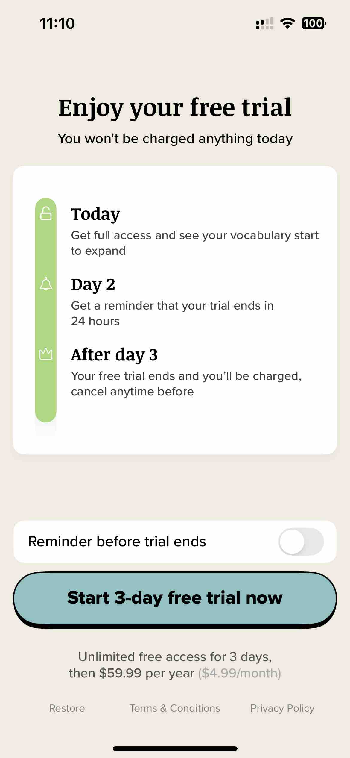 Vocabulary - Learn words daily
