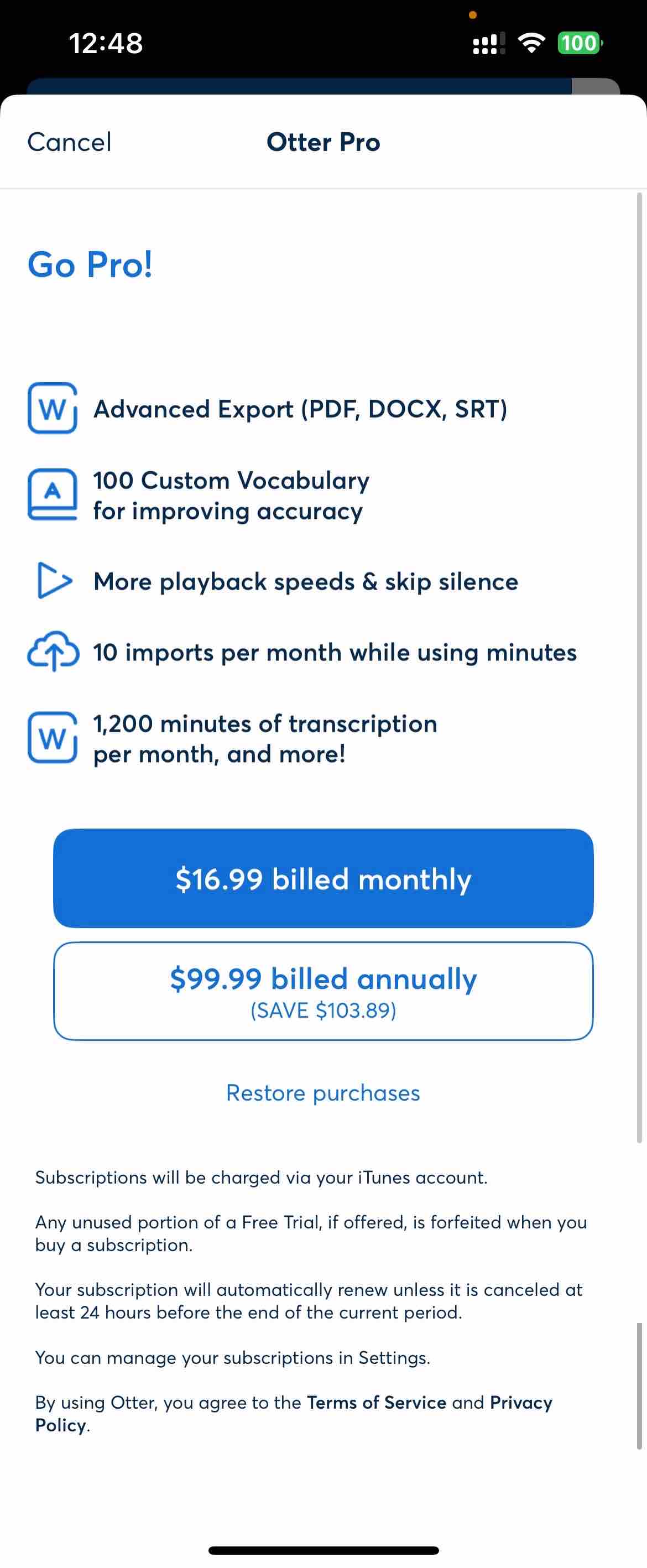 Otter Transcribe Voice Notes
