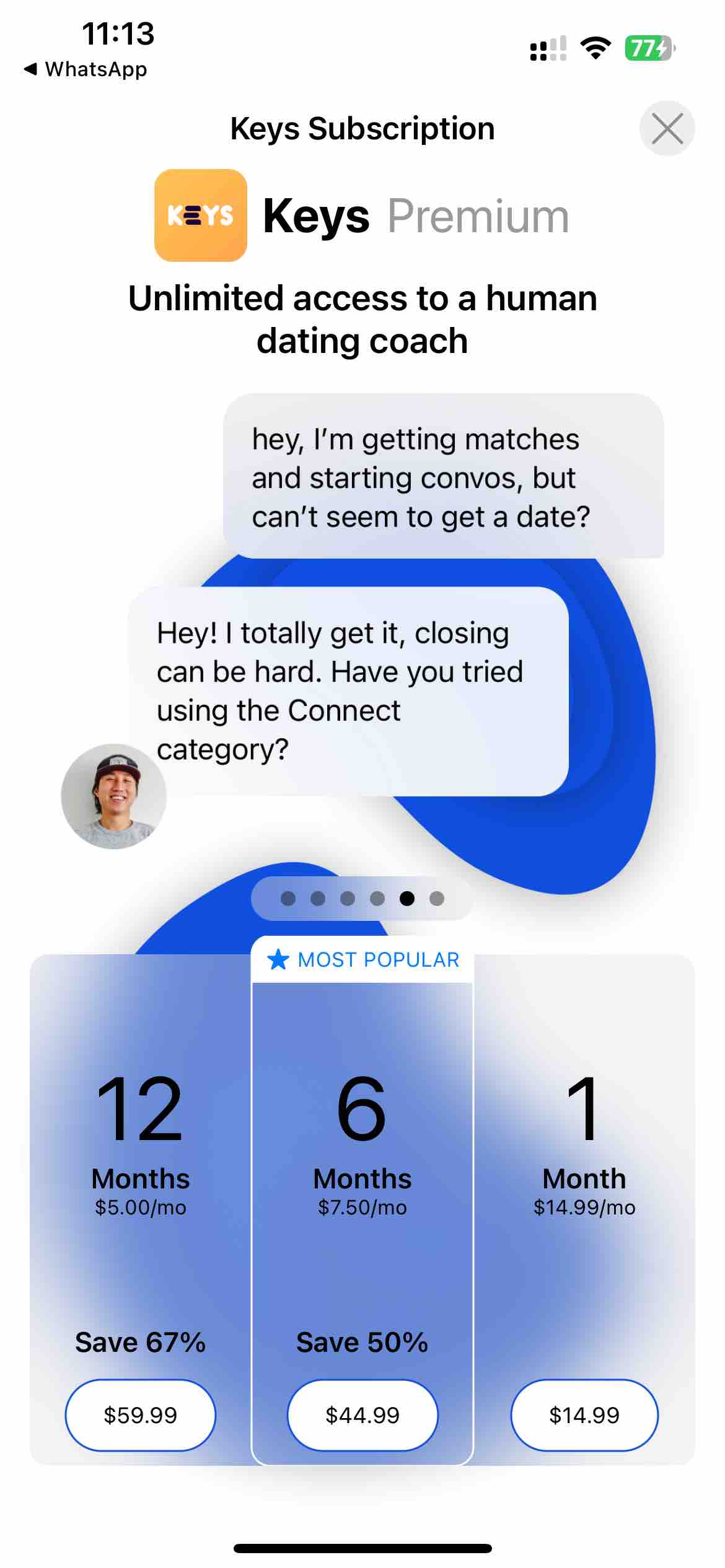 Paywall Key Keys AI Texting Coach | Paywall Screenshot ($1K/mo)