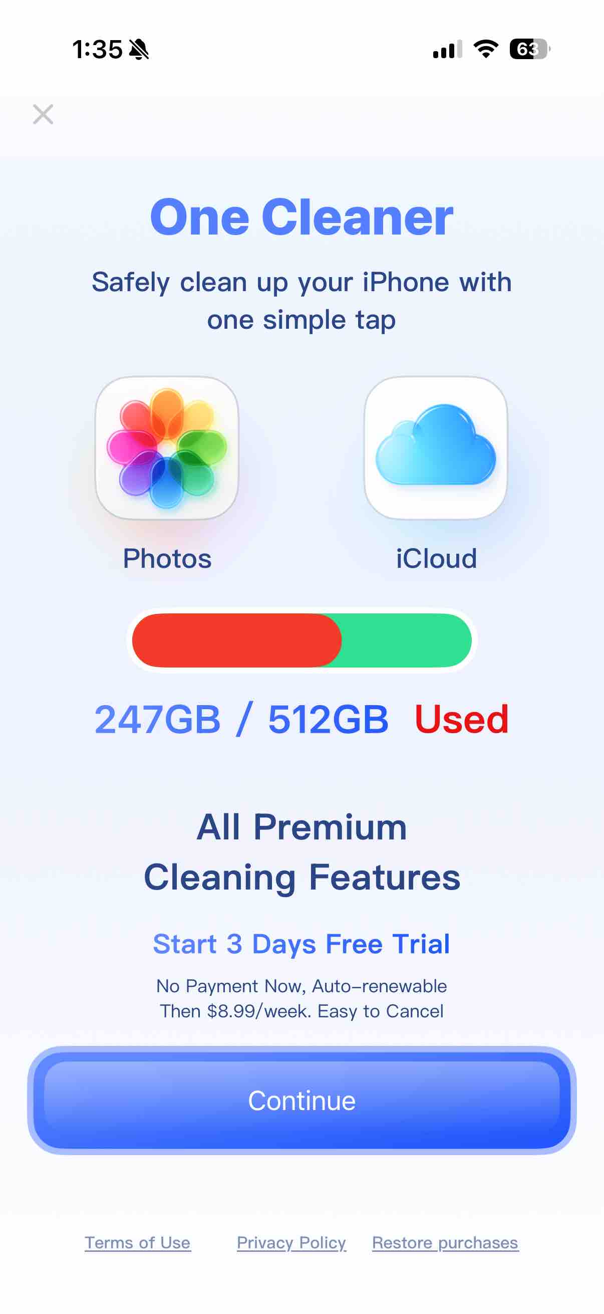One Cleaner: Clean up storage