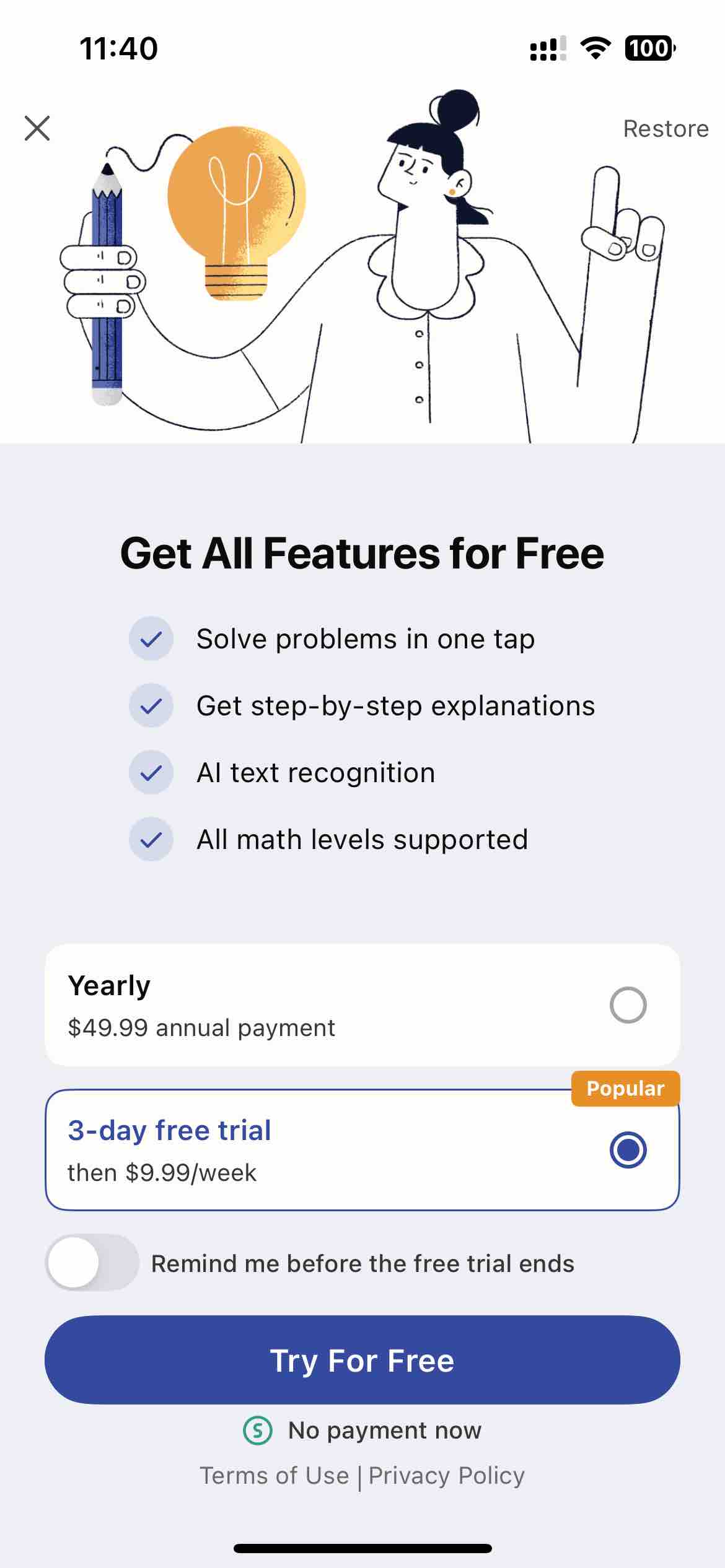 Math Solver AI Homework Helper | Paywall Screenshot ($200K/mo)