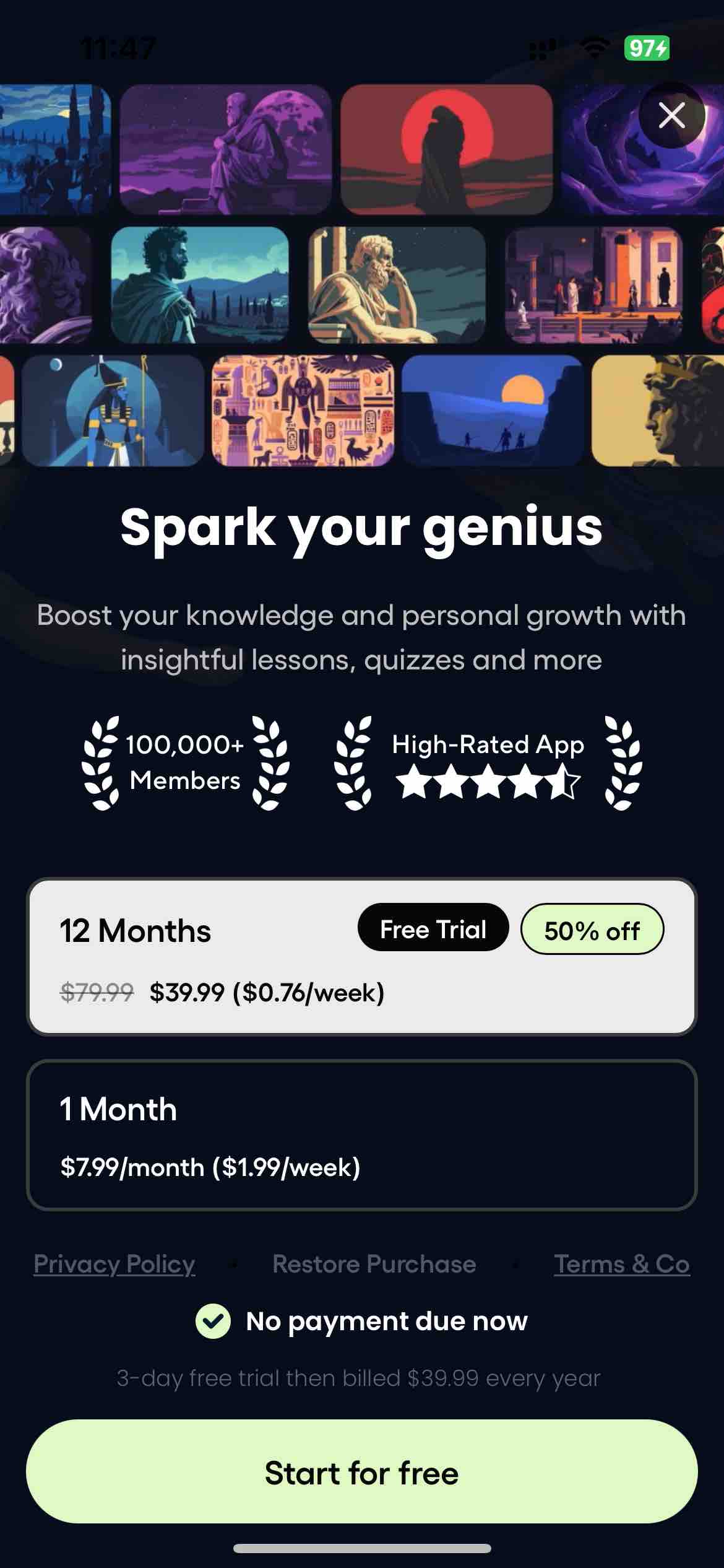 Mindsnap: Daily Micro Learning | Paywall Screenshot ($40K/mo)