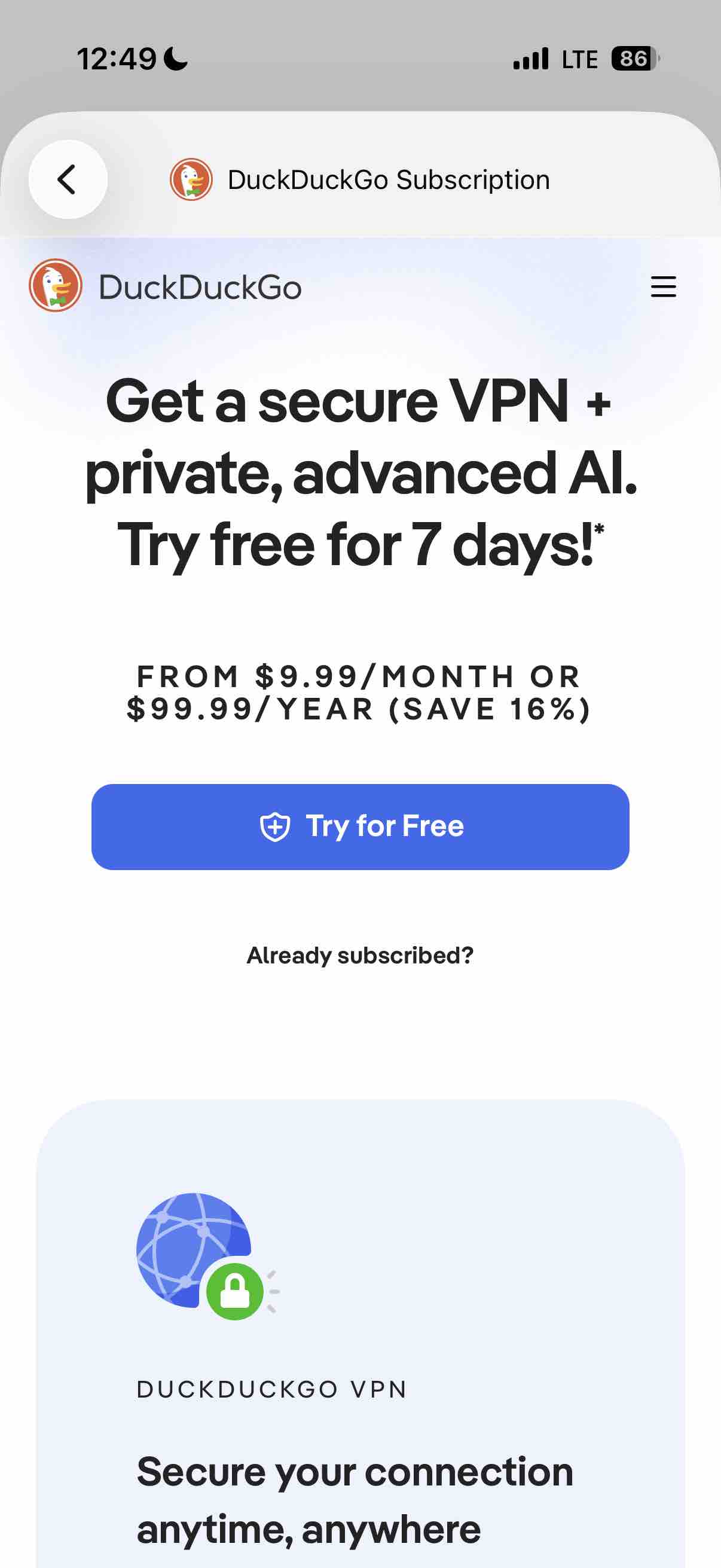 DuckDuckGo, optional Duck.ai