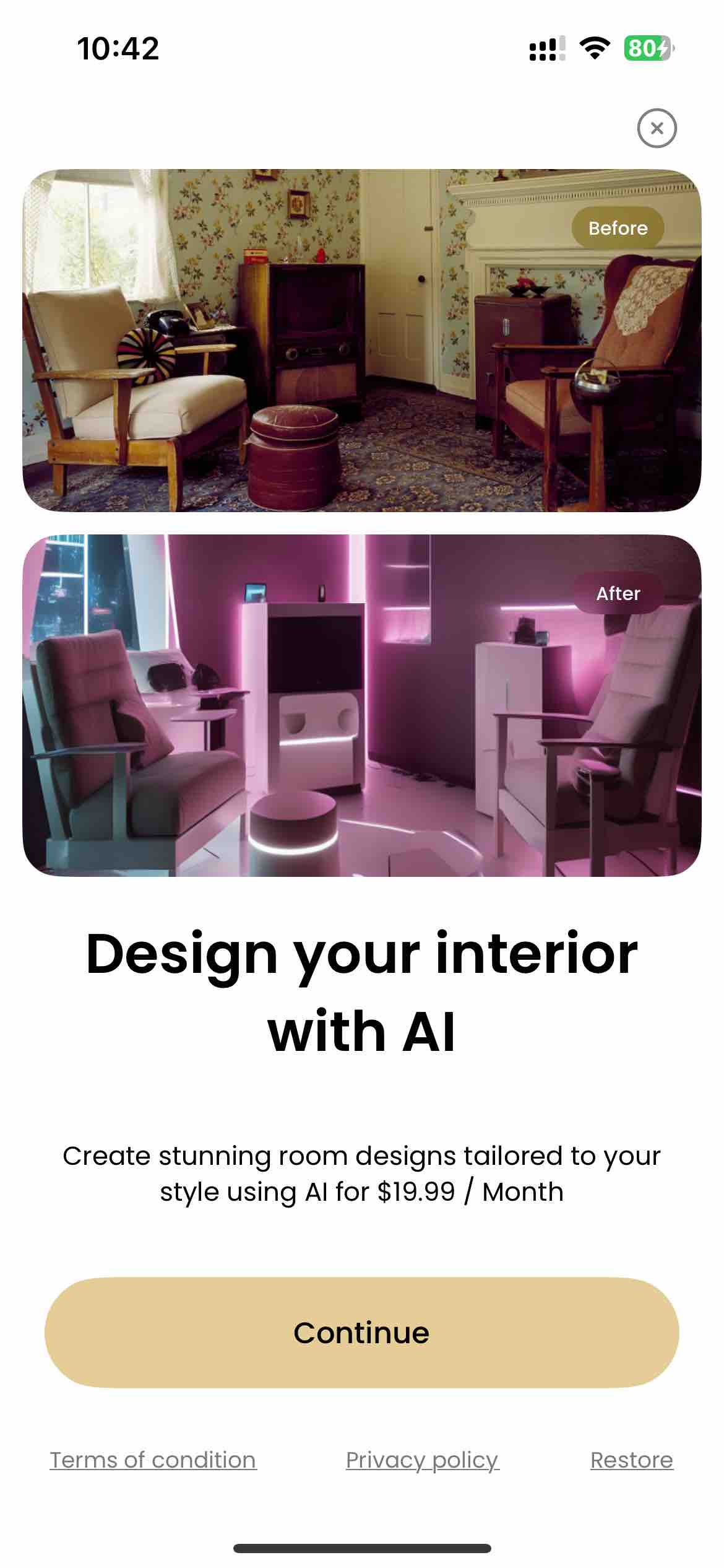 Interior design by Home AI