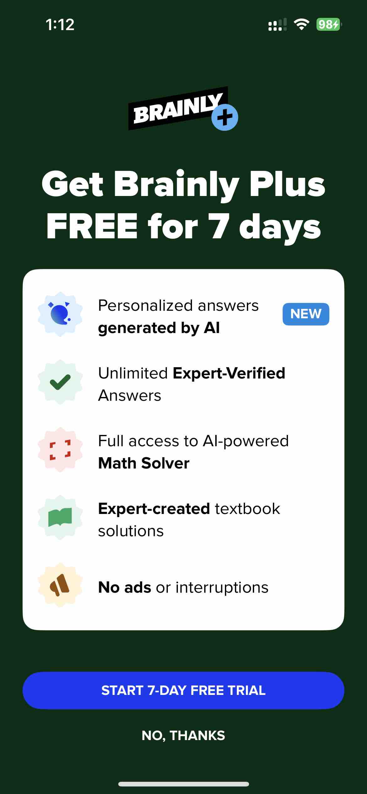 Brainly AI Homework Helper Paywall Screenshot 700K mo 